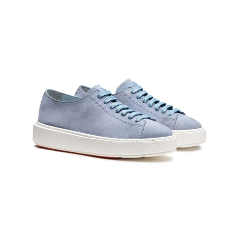 Women's light blue suede sneaker - Santoni - 3