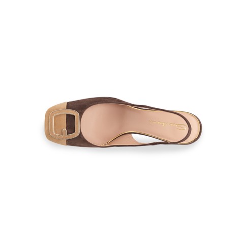 Women's dark brown and beige suede high-heel slingback - Santoni - 4