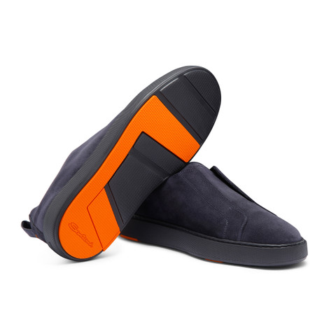 Men's blue suede slip-on sneaker - Santoni - 4