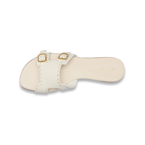 Women's white leather double-buckle Didi slide sandal - Santoni - 5