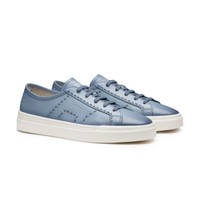 Men's light blue leather Double Buckle Sneaker - Santoni - 2