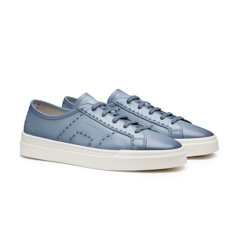 Men's light blue leather Double Buckle Sneaker - Santoni - 2