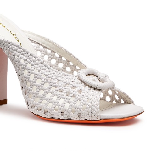Women's white woven leather high-heel sandal - Santoni - 5
