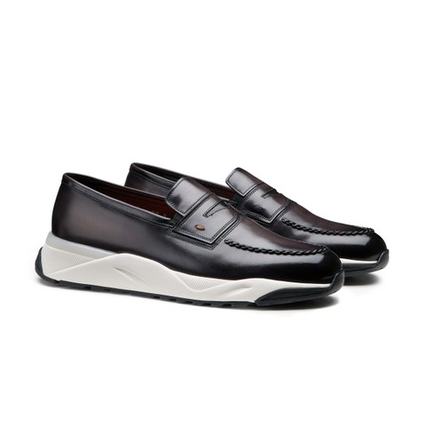 Mocasines penny de hombre en piel gris - Santoni - 2