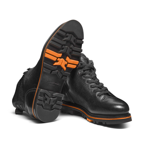 Men's black leather hiking boot - Santoni - 3