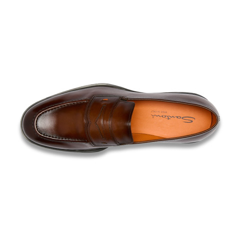Men's dark brown leather Easy loafer - Santoni - 5