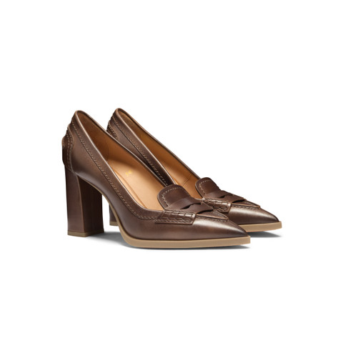 Women's brown leather high-heel pump - Santoni - 3
