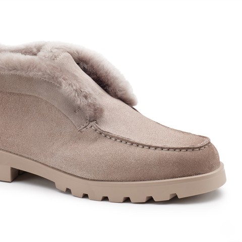 Women's dove grey suede desert boot with fur - Santoni - 5