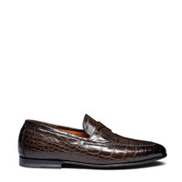 Men's dark brown alligator leather penny loafer - Santoni - 1