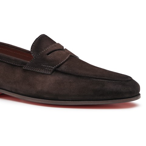 Men's dark brown suede Carlo penny loafer - Santoni - 6