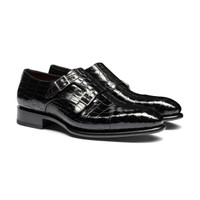 Men's black alligator leather double monk straps shoe - Santoni - 2