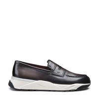 حذاء لوفر بيني رجالي من الجلد باللون الرمادي - Santoni - 1