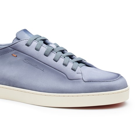 Men's light blue nubuck Santoni Off-duty sneaker - Santoni - 5