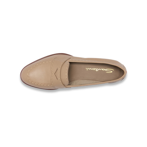 Women's beige tumbled leather penny loafer - Santoni - 5