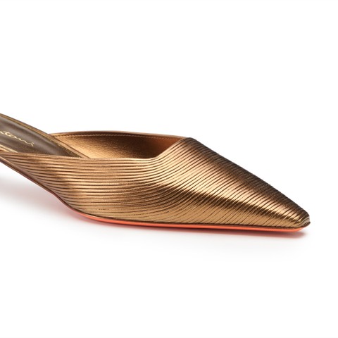 Women's gold leather low-heel sandal - Santoni - 5