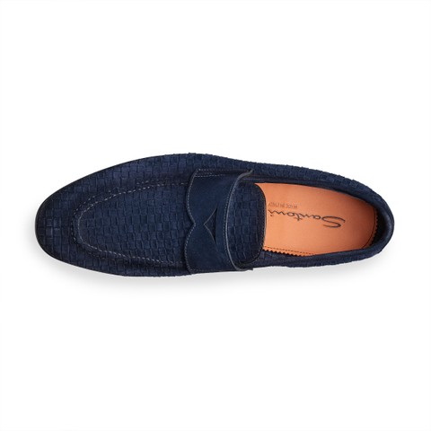 Men's blue woven suede Carlo penny loafer - Santoni - 4