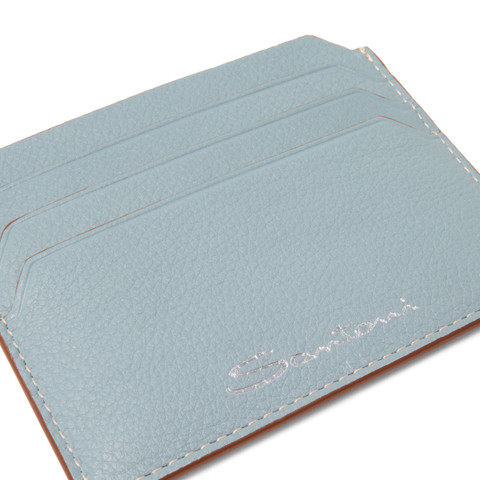 Light blue tumbled leather credit card holder - Santoni - 2