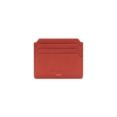 Orange tumbled leather credit card holder - Santoni - 1