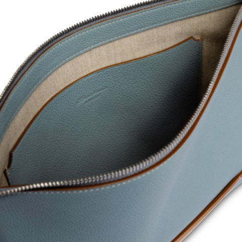 Light blue tumbled leather pouch - Santoni - 5
