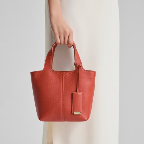 Orange tumbled leather handbag - Santoni - 2