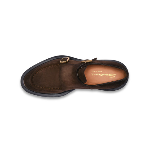 Women's dark brown suede double-buckle shoe - Santoni - 4