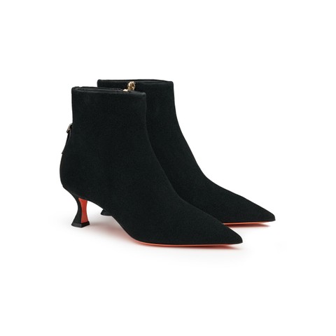 Women's black suede mid-heel ankle boot - Santoni - 2