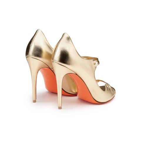 Sandale &agrave; talon haut en cuir lam&eacute; dor&eacute; pour femme - Santoni - 3