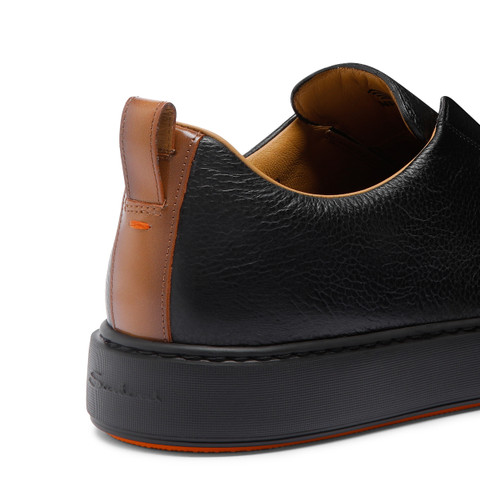 Men's black tumbled leather slip-on sneaker - Santoni - 6