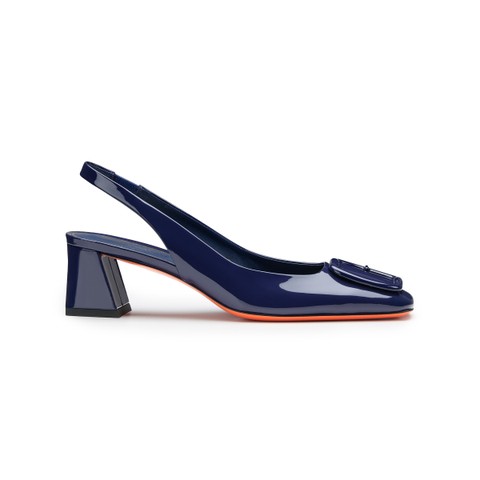 Women's blue patent leather mid-heel slingback - Santoni - 1