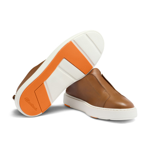 Men's light brown leather slip-on sneaker - Santoni - 4