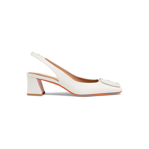 Women's white leather mid-heel slingback - Santoni - 1