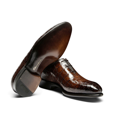 Men's dark brown alligator leather Oxford shoe - Santoni - 3