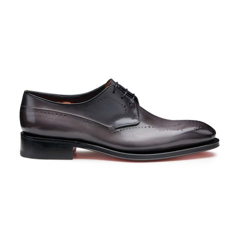 Men's grey leather Derby brogue lace-up - Santoni - 1