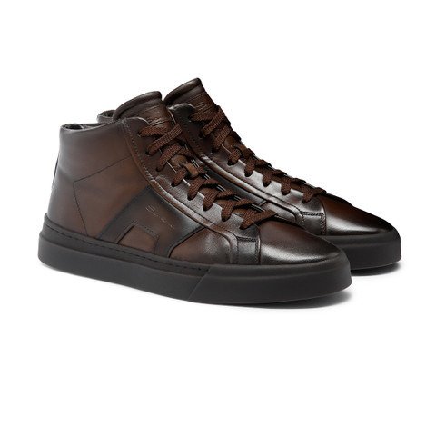 Men's dark brown leather Double Buckle Sneaker - Santoni - 3