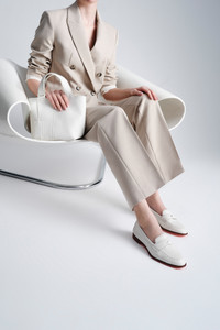 Women's white tumbled leather penny loafer - Santoni - editorial