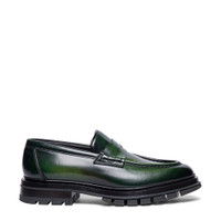 Men&rsquo;s polished green leather penny loafer - Santoni - 1