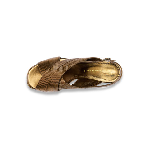 Women's gold leather high-heel sandal - Santoni - 5