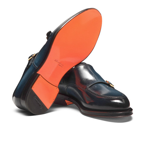 Men's blue leather double-buckle shoe - Santoni - 4