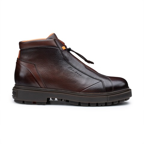 Men's dark brown leather hiking boot - Santoni - 1