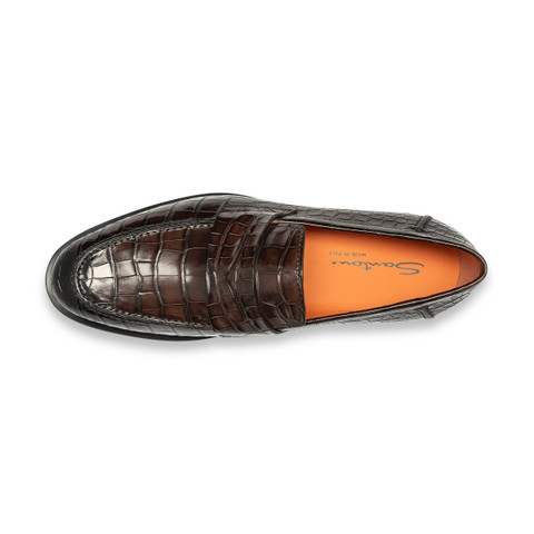 Men's dark brown alligator leather penny loafer - Santoni - 4