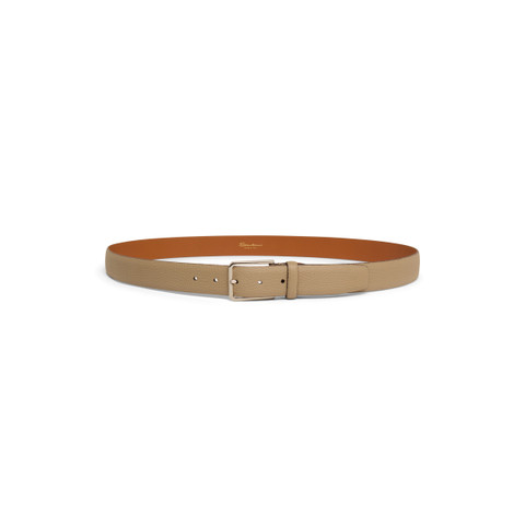 Men's beige tumbled leather adjustable belt - Santoni - 3