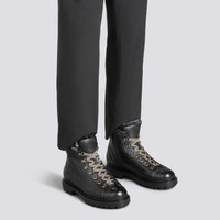 Men's black tumbled leather hiking boot with fur - Santoni - 2