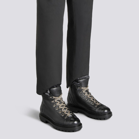 Men's black tumbled leather hiking boot with fur - Santoni - 2