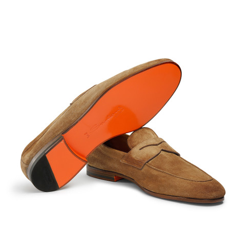 Men's light brown suede Carlo penny loafer - Santoni - 4