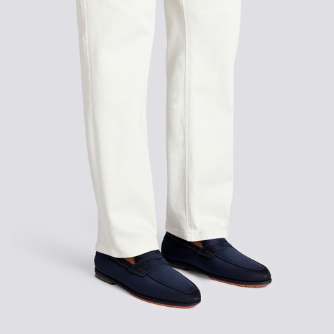 Men's blue suede Carlo Driver penny loafer - Santoni - 2