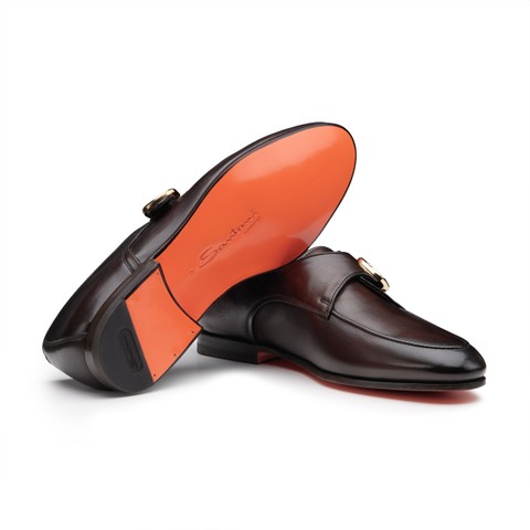 Men's dark brown leather single-buckle shoe - Santoni - 4