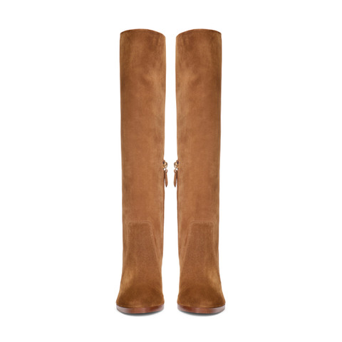 Botas de tacón alto de mujer de ante marrón claro - Santoni - 4