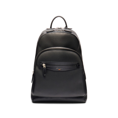 Schwarzer Rucksack aus getrommeltem Leder - Santoni - 1