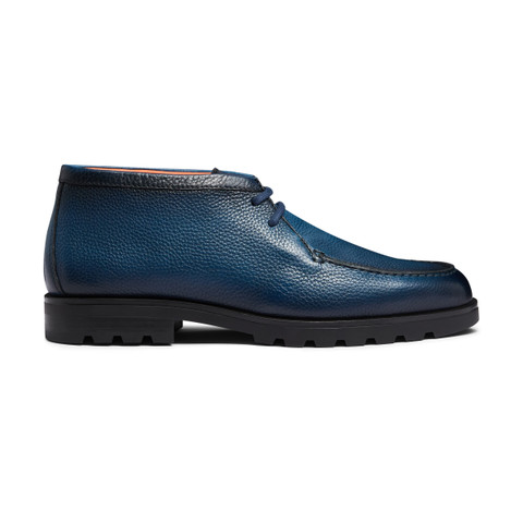 Men's blue tumbled leather desert boot - Santoni - 1
