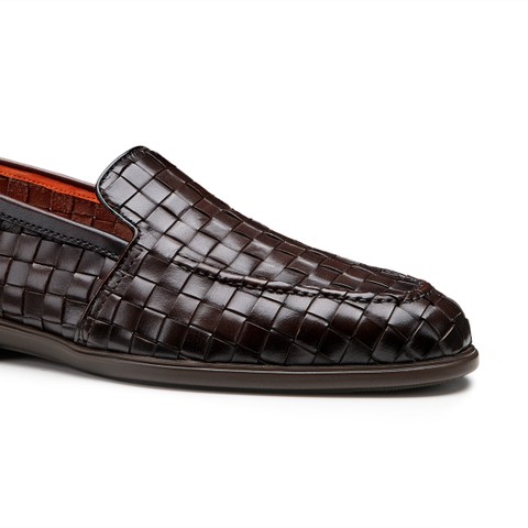 Men's dark brown woven leather loafer - Santoni - 5